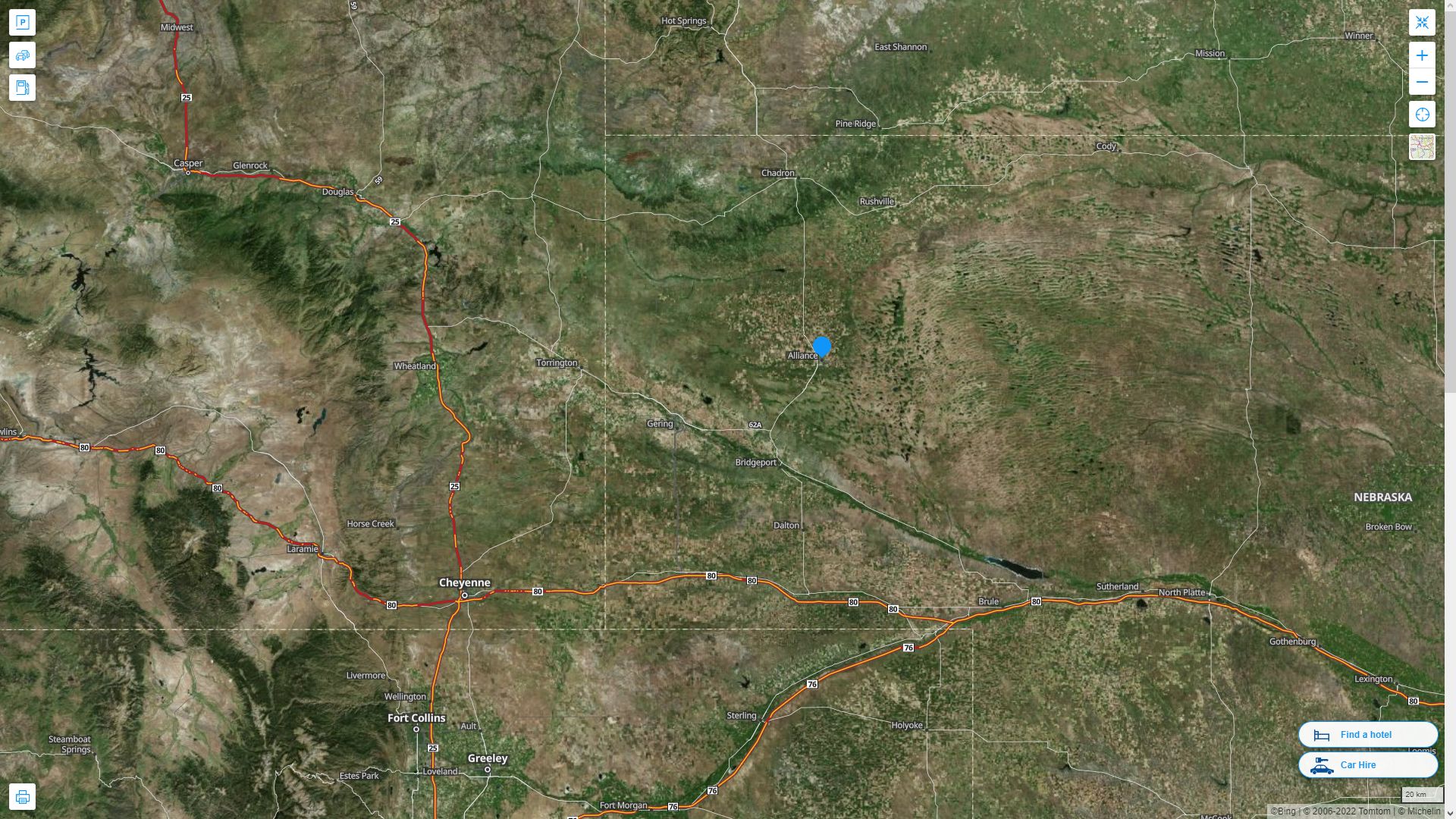 Alliance Nebraska Highway and Road Map with Satellite View